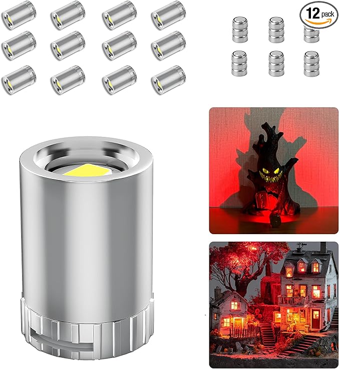 12 Pack Mini LED Lights, Red Light Small LED Lights Battery Powered for Crafts, Tiny Miniature Spotlights, Wireless Dollhouse Light for Displays, Party,Wedding,Halloween Decorations