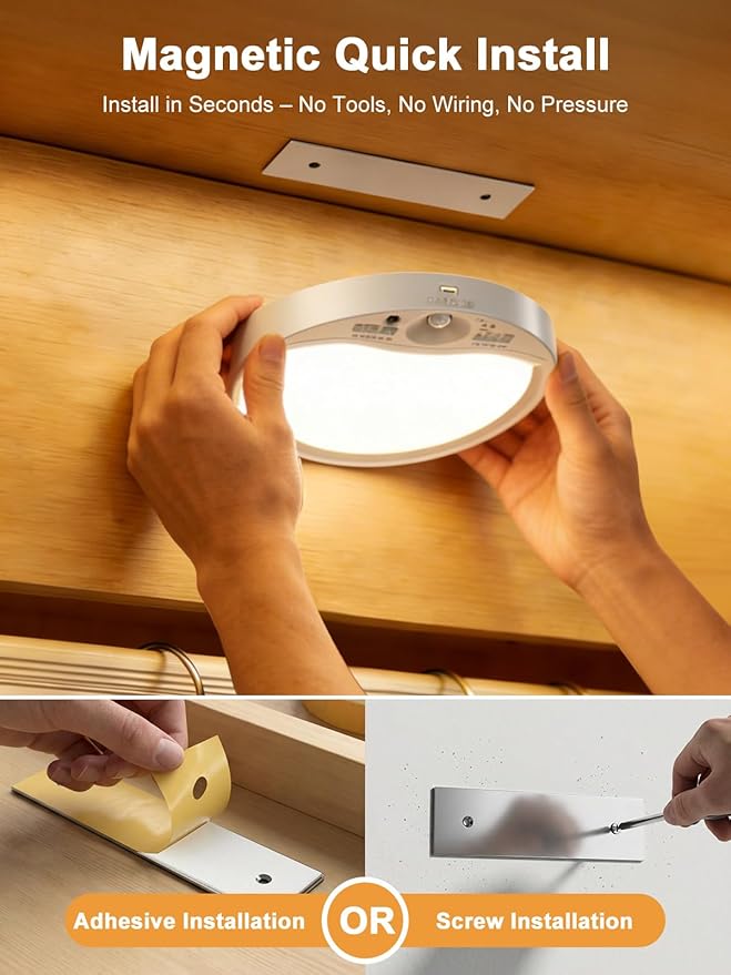 TANBABY Rechargeable Motion Sensor Ceiling Light Indoor with Remote, 3-Color Wireless Battery Operated Lights, 7'' Slim Ceiling Light Adjustable Motion Timer 30s/60s/120s for Closet Shower Hallway
