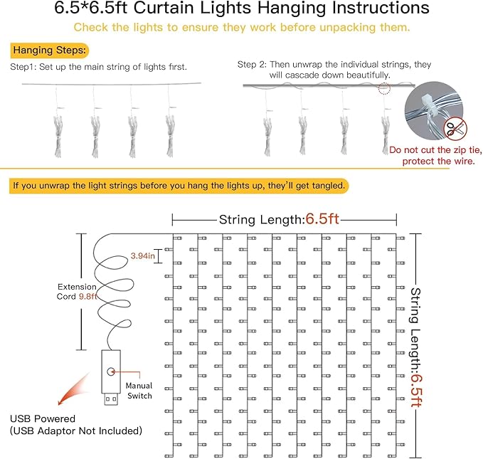 suddus Curtain Lights for Bedroom, 200 Led Hanging String Light Outdoor, Fairy Curtain Lights Indoor for Christmas, Dorm, Wall, Backdrop, Window, Wedding, Party, Birthday Decor, Warm White