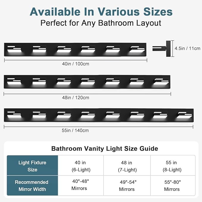 LED Modern Bathroom Vanity Light Fixtures, 6-Light 40-inch Dimmable Matte Black Vanity Lights for Bathroom Lighting Fixtures Over Mirror, with 350° Rotatable Acrylic Heads (Cool White 6000K)