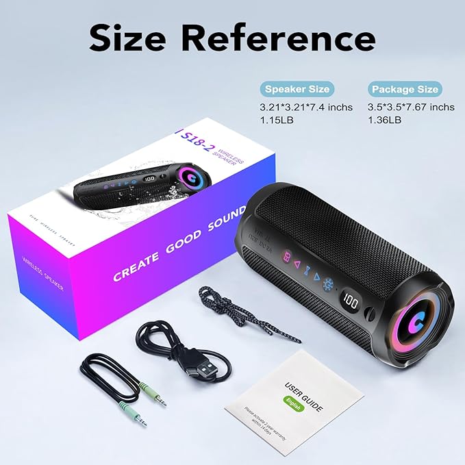 Portable Bluetooth Speaker, Bluetooth 5.4 Speaker,30W Dual Speaker with LED Display, Deep Bass, 30H Playtime, Colorful RGB Lights, IPX7 Waterproof,TWS pairing for Outdoor/Home/Party/Travel,Gift Ideas