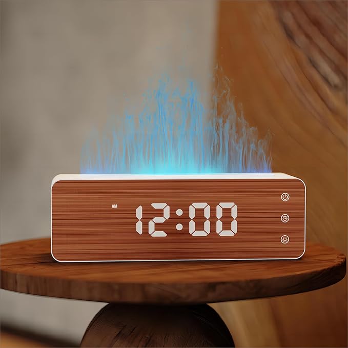 Flame Diffuser Humidifier, 700ml Large Fire Diffuser Humidifier for Desk, Full-Color Adjustable, Time & Humidness Display, 26dB Quiet, Cool Mist Diffuser, Essential Oil Diffuser for Bedroom