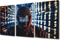 TUMOVO Modern Wall Art Multi Panel Hacker in Mask on Dark Background with Digital Effects Posters Artwork for Living Room Bedroom Wall Decoration, Stretched Framed Ready to Hang, 36" Wx24 H