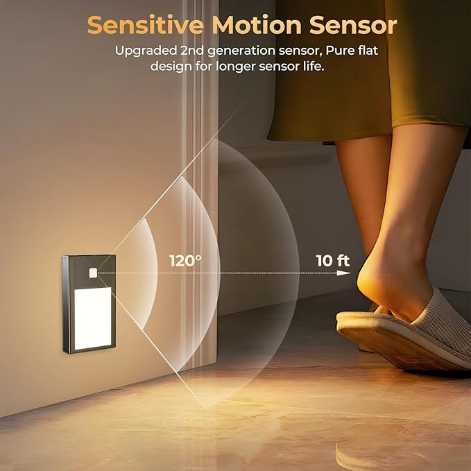 VST Motion Sensor Step Night Light, Rechargeable Battery Powered Led Light with Magnetic Suck Installation for Bedroom Hallway Stair Nursery Kids Room (2.68 inch 3000K 6Pack Black)