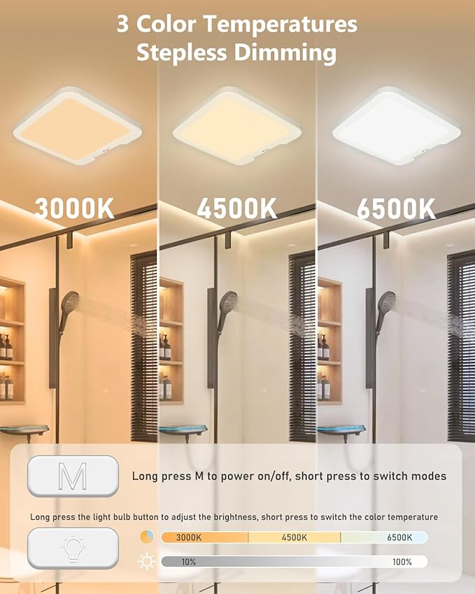 2 Pack Rechargeable Motion Sensor Ceiling Lights with Remote, Dimmable Magnetic Mount Closet Light, 7000mAh Battery Operated LED Shower Light, 3 Color Temperatures for Bathroom, Stairs, Hallway,Garage