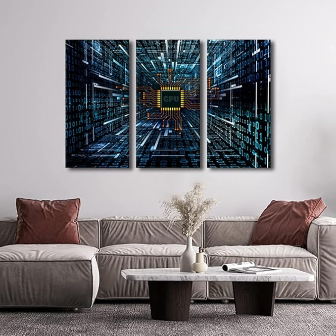 Canvas Wall Art for Living Room Electronic PC Large Wall Art CPU Concept Paintings Modern Artwork Computer Chip Contemporary Home Decor Print On Canvas for Bedroom Office Ready to Hang (24"Wx36"H)