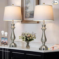 Silver Touch Lamps for Night Stands Set of 2-29.5" Tall Bedside Lamp with USB C+A, 3 Way Dimmable Bedroom Lamps, Brushed Nickel Table Lamps for Living Room