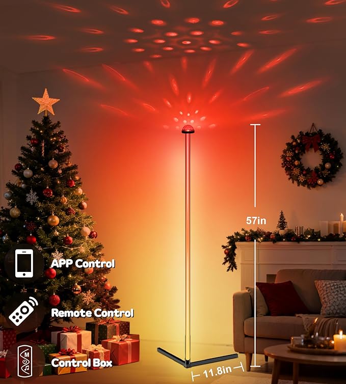 LanSuper Uplighter Corner Floor Lamp, Smart RGB LED Corner Floor Lamp,Modern Projector Floor lamp with APP & Remote,Ambient Lighting Color Changing Standing Lamp with Music Sync for Living Room