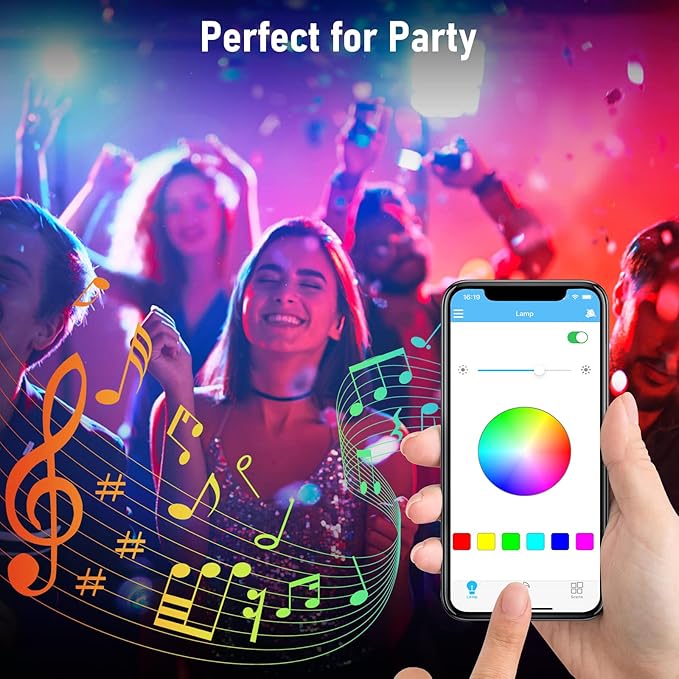 LED Light Bulb Bluetooth Speaker with Remote Control and APP, White+Color Changing - Works with E26 Base Fixture - Perfect Lamp for Home, Party, Bedroom, Indoor Floodlight Bulb