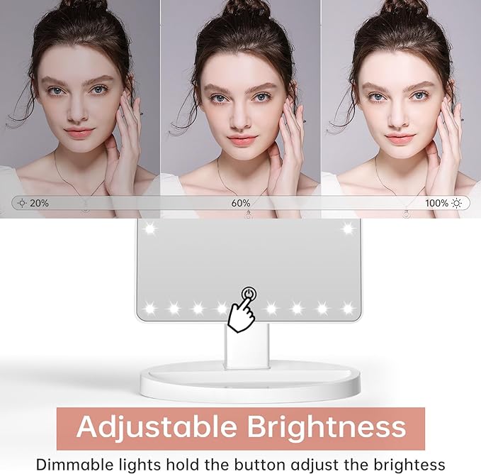 FUNTOUCH Large Lighted Makeup Mirror with Lights, Light Up Mirror with Small 10x Magnification for Desk, 360°Rotation Touch Screen,Brightness Adjustable Tabletop Cosmetic Vanity Make Up Mirror