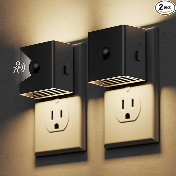 DORESshop LED Night Lights Plug into Wall [2 Pack], Plug in Night light, 3 Level Brightness Adjustable Night Light, Dusk to Dawn Motion Sensor Night Light for Adults, Bedroom, Bathroom, Hallway, 3000K