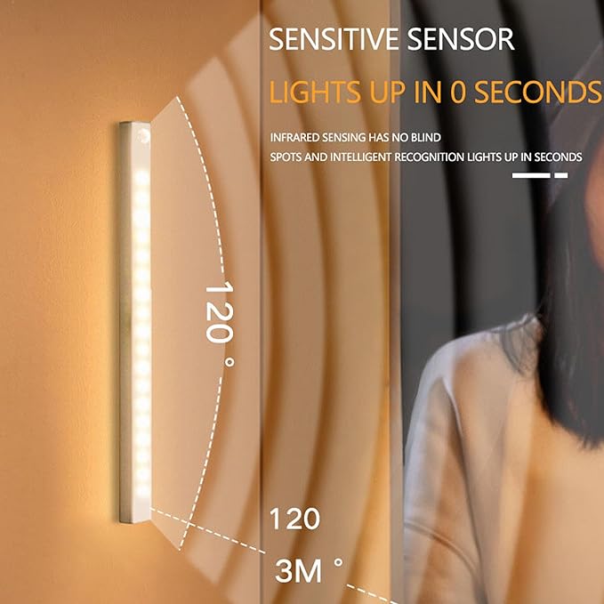 4 PCS 11.8in Punch-Free Smart Sensor Magnetic Rechargeable Led Lights, Motion Sensor Light Indoor, USB C Rechargeable Closet Under Counter Lighting for Kitchen Cupboard Wardrobe