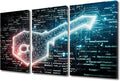 TUMOVO 3 Panels Modern Wall Art Abstract Glowing Key on Digital Background Pictures Print on Canvas for Bedroom Living Room Wall Decoration, Security Concept Artwork Ready to Hang, 36" Wx24 H