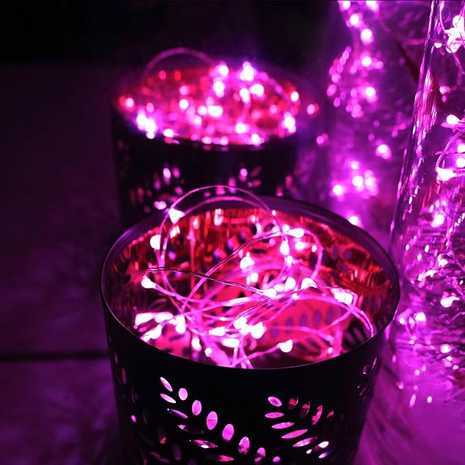 OakHaomie 6 Pack Fairy Lights Battery Operated No Remote LED Starry String Lights 30 Micro Starry LEDs on 10ft Copper Wire Light for DIY Wedding Centerpiece Table Decorations (Pink)