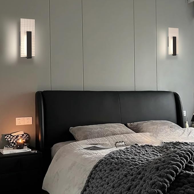 Hyunbae Modern LED Wall Sconces Up and Down Wall Mount Light Black, 3000K Indoor Light Fixtures with Frosted Glass Bathroom Vanity Lights Dimmable Lighting Lamp for Home Stairway Hallway Bedoom