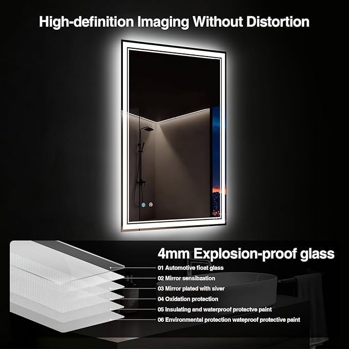 24"x 32" LED Bathroom Mirror with Anti-Fog, Dimmable Backlit + Front Lit, 3-Color LED Bathroom Vanity Mirror for Wall, Memory Function, Shatter-Proof Glass, ETL Listed(NHYJ6822D-NA)