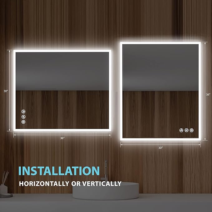 Blossom 30"X36" LED Bathroom Mirror with Lights, Front Lit and Backlight, Stepless Dimmable, Anti-Fog, Shatter-Proof Tempered Glass, Memory, 3 Colors Lighting Bathroom Mirrors for Vanity