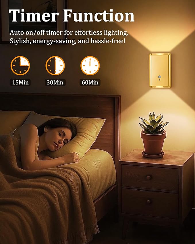 Wireless Adhesive Motion Sensor Wall Light with Remote, 6000mAh Battery Operated 300LM 3CCT Dimmable & Timer - Cordless Wall Sconce for Stair Hallway Bedroom Closet Gold for Renters Elderly Pet Owners