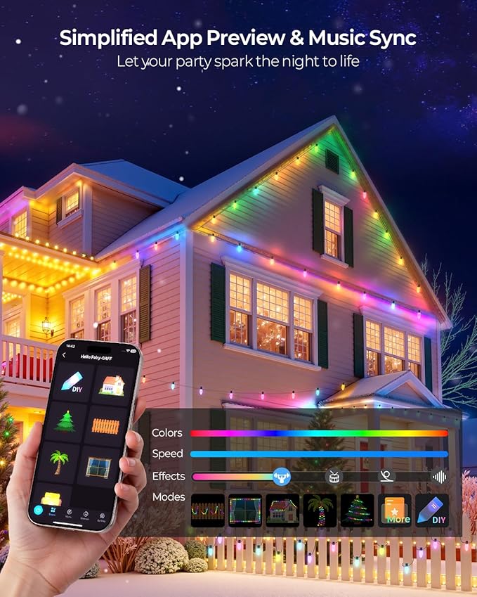 YAYZA! Smart C9 Christmas Lights Outdoor, 200 LED 130 FT RGB C9 String Lights with APP & Remote Control, 105 Modes, Music Sync, Connectable Waterproof Christmas Lights for Roofline Patio Xmas Decor