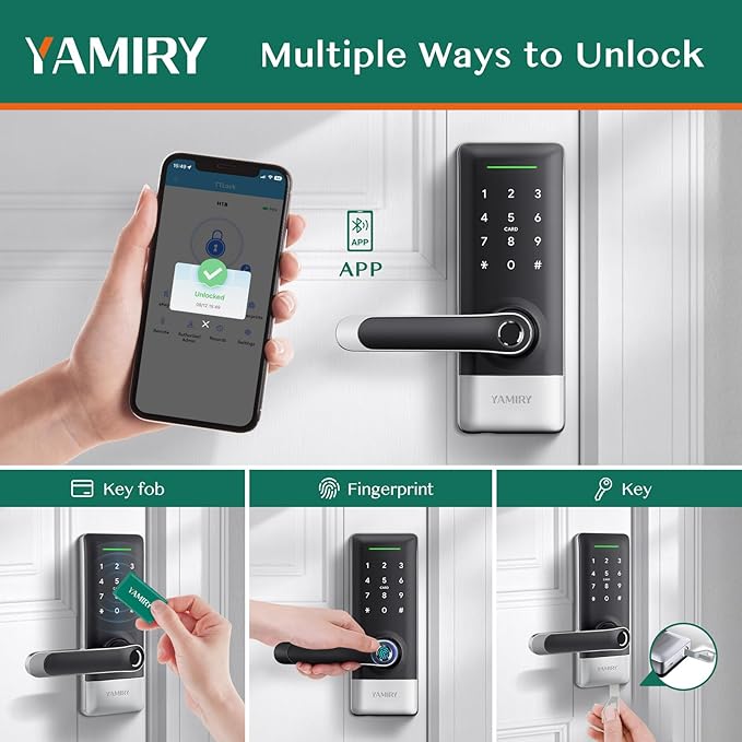 Smart Door Lock, Biometric Fingerprint, Keyless Entry, App Control, 6 Ways to Unlock, DIY Installation (Silver)