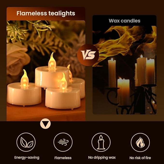 JOSU 12Pcs Flickering Flameless Led Tea Lights Candles Battery Operated, 200+ Hours Fake Electric Candles with Remote Timer, Warmer Lamp White Candlesticks for Home Wedding Party Decor