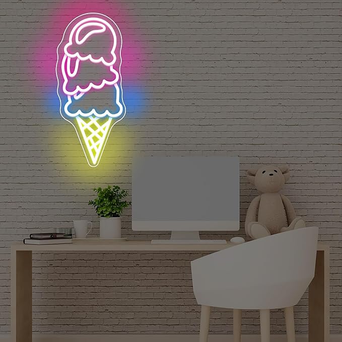 ICE-CREAM LED Neon Sign for Wall Decor USB Adjustable Brightness Living Room Bars Barbers Pub Wedding Party Salon Club Gatherings Gaming Room Man Cave Halloween Christmas Birthday Art Wall Decor