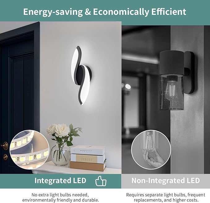 ADISUN Modern LED Wall Light, 14 Inch Indoor Wall Sconces, Acrylic, Hardwired, 6000K Cold White Light, Wall Lamp for Bedroom Bedside Hallway Stairway Wall Light Fixtures(Black)