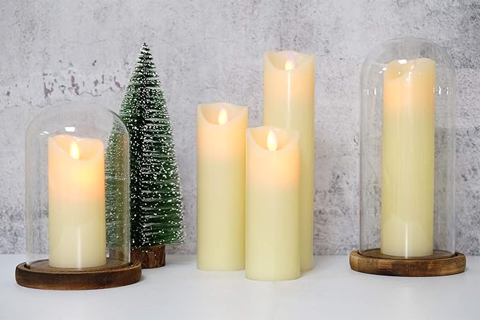 Eldnacele LED Flameless Flickering Candles with Remote Timer Warm White Battery Operated Wax LED Pillar Candles Set of 5 Realistic Flame for Decoration (2.2" X 5"6" 7" 8" 9")