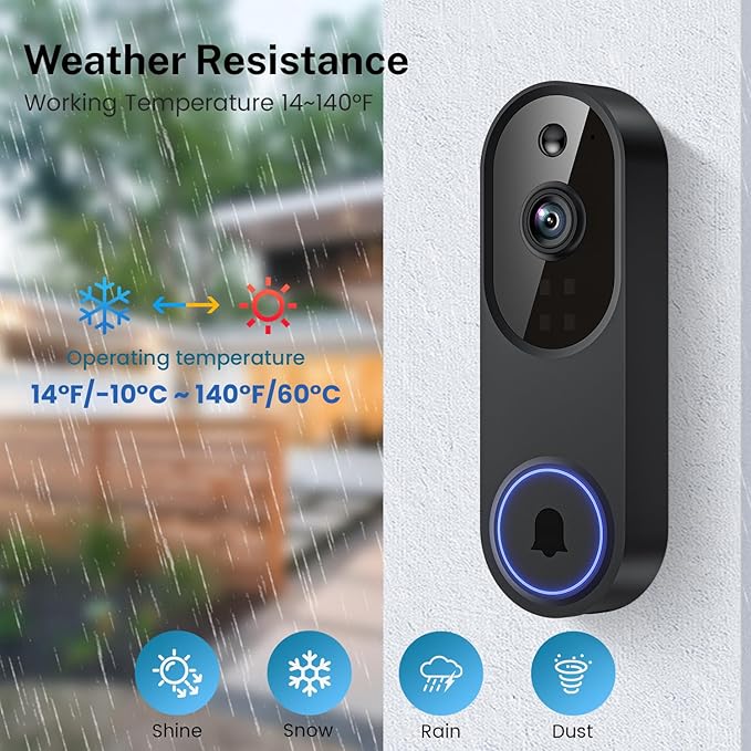 Doorbell Camera M52, Security Camera Outdoor/Indoor, 1080 HD with Night Vision, 4 Infrared Lights, 120° Wide View, Motion Detection Notification, Works with Smartphone, Wireless, Online Support