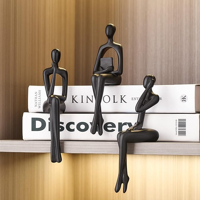 XINXUAN Black Statue Home Decor - Modern Bookshelf & Desk Decor - 3 Piece Set