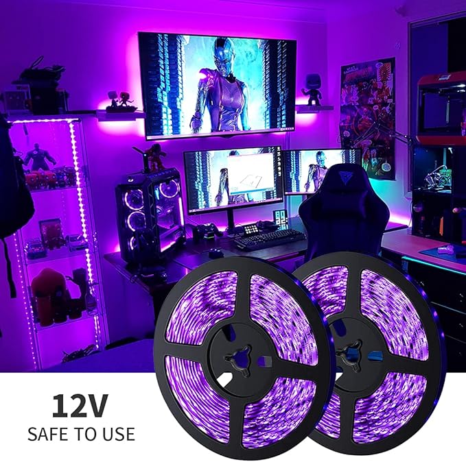 Black Light Strip, 40ft/12M Flexible LED Black Light with kit, 720 lamp Beads, 12V LED Light, Non-Waterproof for Indoor Fluorescent Dance Party, Stage, Birthday, Wedding, Dark Party