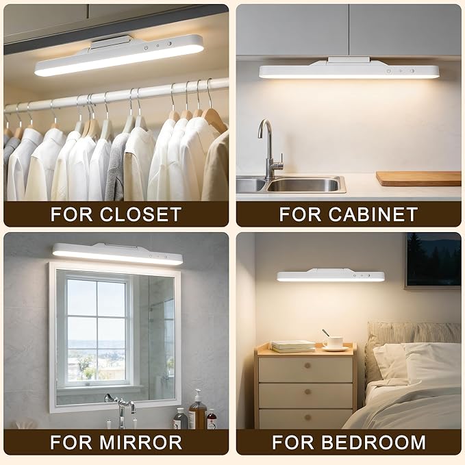 4W Dimmable Mirror Lights, Magnetic Rechargeable LED Light Bar, Wireless Stick on Closet Lights for Kitchen, Pantry, Wardrobe, Vanity Mirror，Gun Safe, Modern Battery Powered Night Light（2pcs）