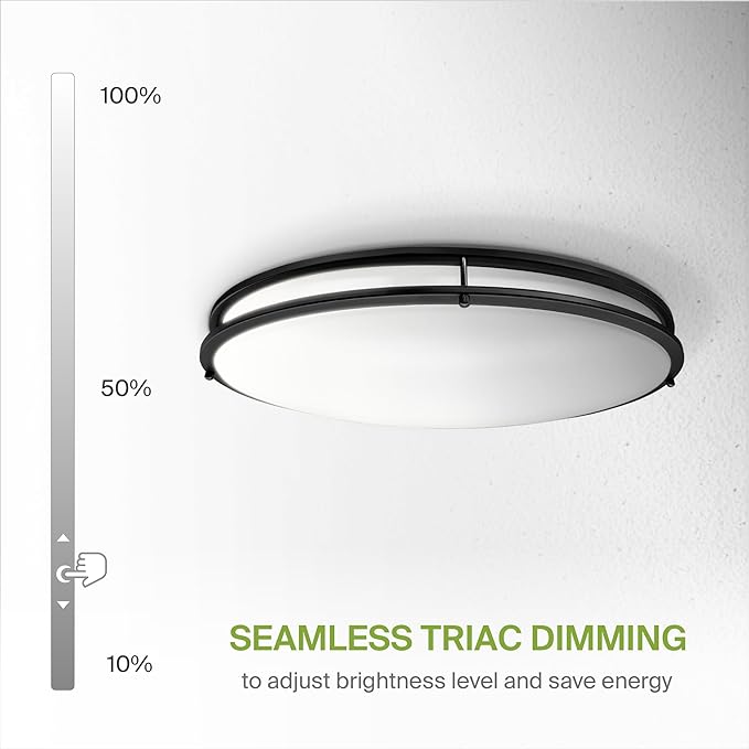 ASD LED 32" Oval Flush Mount Lighting, Close to Ceiling Light Fixture | 5CCT, Dimmable, ETL Listed | 50W 4195LM 2700-5000K 120V | Low Profile Double Ring Lamp | Black, 2 Pack