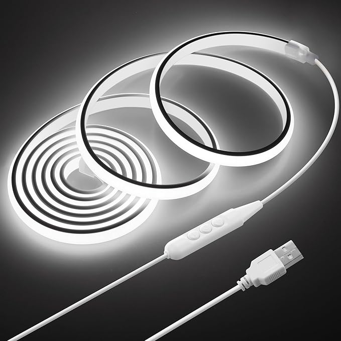 2M COB LED Rope Light Outdoor USB Powered 6.6FT 5V LED Light Strip with Dimmer Daylight White 6000K Dimmable 640LEDs/2M Waterproof IP67 Flexible LED Strip Light for Indoor Room TV Backlight