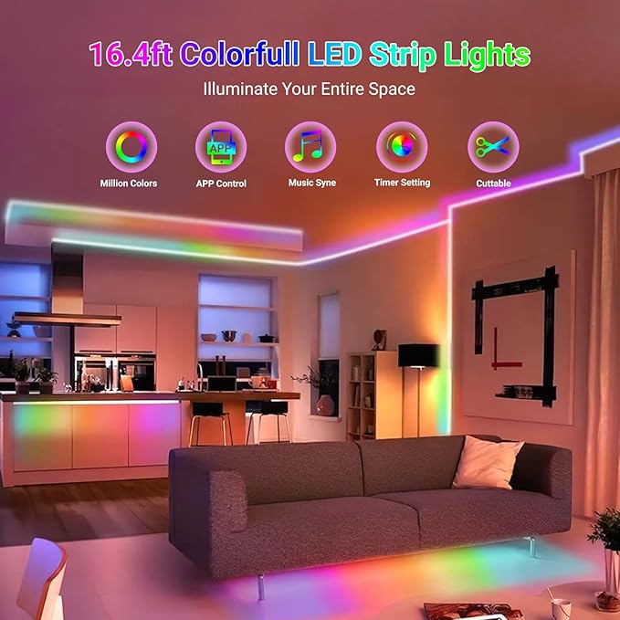 16.4FT WS2812B 5V LED Strip Lights 150 Individual Addressable RGB IC 5050SMD LEDs - Flexible Black PCB IP30 - 30LEDs/m MagicRGB Dream Color for DIY Chasing Color Project (No Power Supply & Controller)