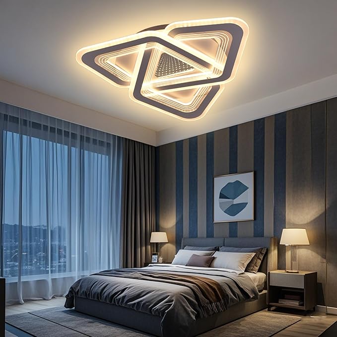 20-inch Triangle Ceiling Light Fixture Dimmable LED Bedroom Light with Remote & App Control, Unique Modern Flush Mount Lights Easy to Install, 80W Super Bright for Low Ceiling in Living Room