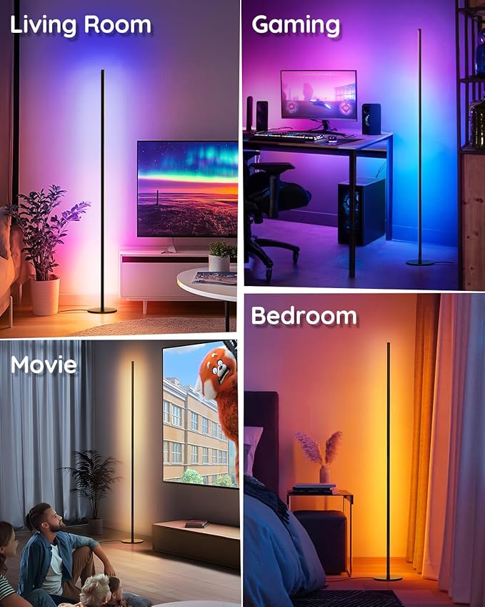unionlux RGB Corner Floor Lamp 2 Pack with APP/Remote, RGB Corner Lamp with IC Chasing Lights, Modern Floor Lamp for Gaming Living Room Bed Room