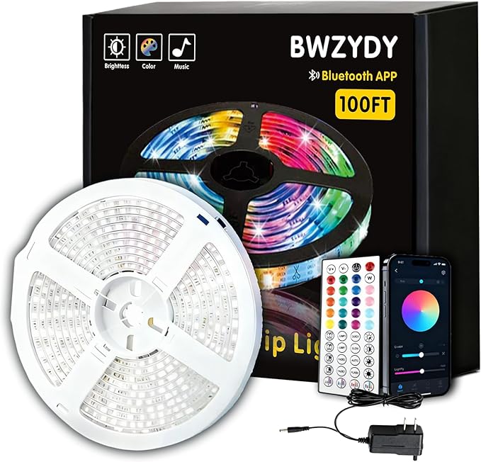 LED Strip Lights 100ft, Bluetooth APP Control DIY Multiple Colors on One Line, Music Sync Color Changing LED Lights 0.5lb, Flexible Lighting for Bedroom, Room, Home Decor, Party & Holiday