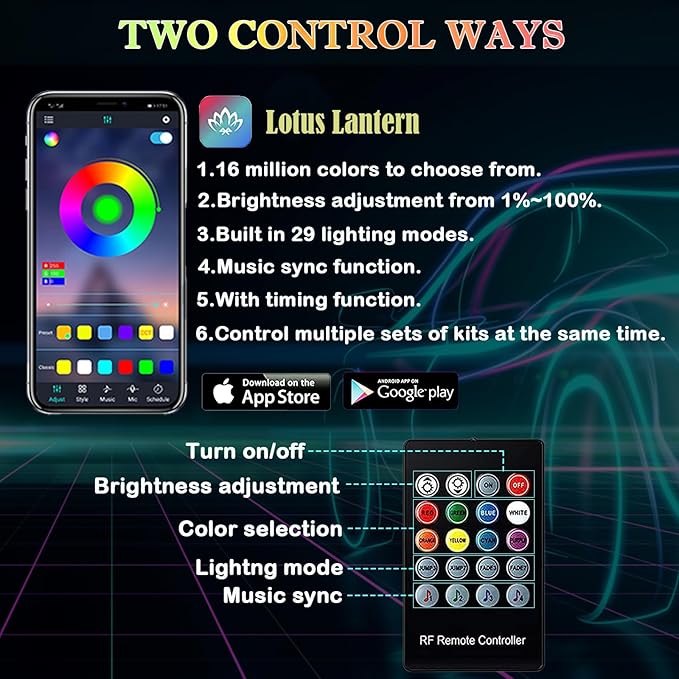 Interior Car LED Strip Lights, RGB 6 in 1 Ambient Lighting Kit with 315 inches Integrated Fiber Optic, 16 Million Colors Car Interior Lights with Wireless APP& Remote Control, Sync to Music