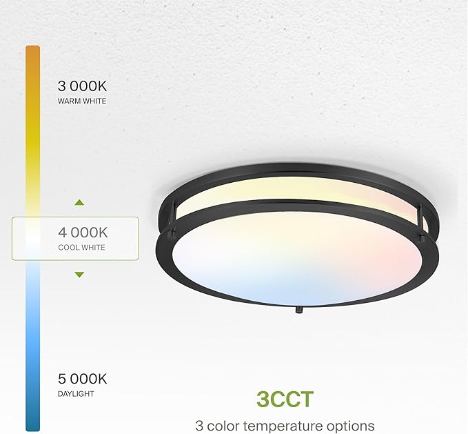 ASD LED 16" Round Flush Mount Lighting, Close to Ceiling Light Fixture | 3CCT, Dimmable, Energy Star, ETL Listed | 24W 1854LM 3000-5000K 120V | Low Profile Double Ring Lamp | Dark Bronze, 2 Pack