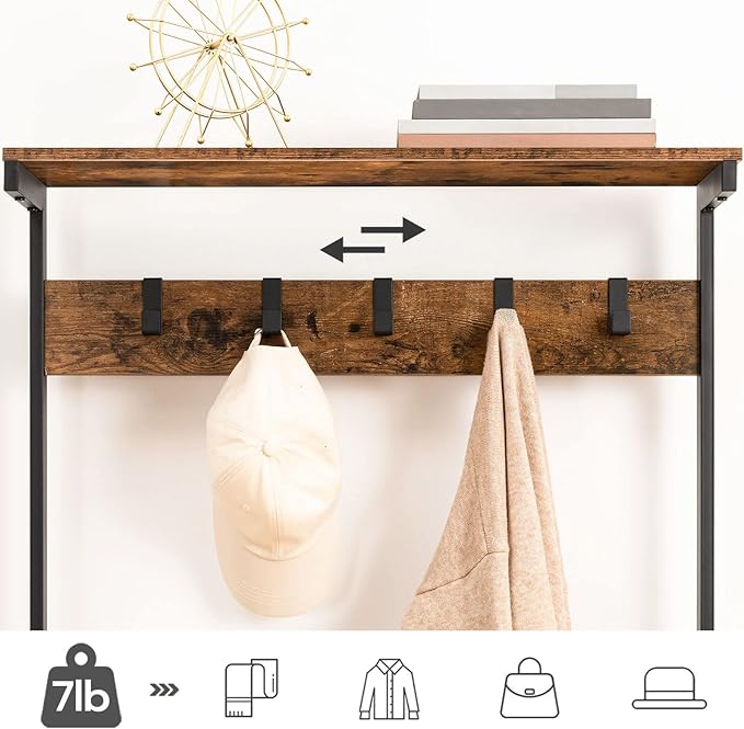 HOOBRO Hall Tree with Bench, Coat Rack with Shoe Storage, Shoe and Coat Rack, 5-Tier Entryway Shoe Storage, 5 Hooks, for 12-16 Pairs, Industrial, Hallway, Foyer, Mudroom, Rustic Brown BF74MT01