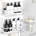 YASONIC Shower Caddy Adhesive, No Drill Bathroom Shower Organizers, with Removable Hooks and Soap Holder, Rust Proof Shower Shelves, Wall-Mounted Shower Holder, White, 3 Pack, YS-K-419E