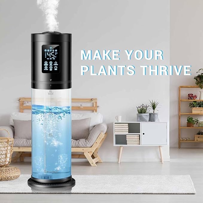 8L/2.1 Gal Humidifiers for Bedroom Large Room, 4 Levels Cool Mist Humidifier with Clear Tank, 7 Color Lights Essential Oil Diffuser with 16H Timer, Top Fill Air Humidifier for Home Plants