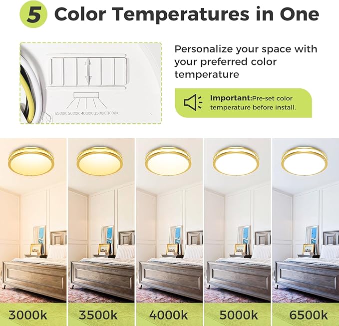 hepside 1 Pack Flush Mount Ceiling Light Fixture, Dimmable & 5CCT Ceiling Light Black, 13inch 24W 3000K 3500K 4000K 5000K 6500K Adjustable Ceiling Lamps for Kitchen Bathroom Bedroom Hallway