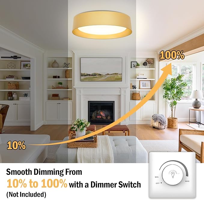 BrightHome 16in Flush Mount Ceiling Light, 3000LM 30W(300W Equiv), LED Ceiling Light Fixture 5CCT 2700K 3000K 4000K 5000K 6000K,Dimmable Ceiling Lamp for Bedroom Bathroom Hallway,Polished Gold Finish