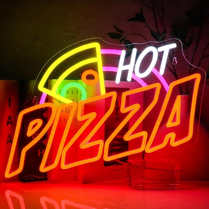 Pizza Neon Sign for Wall Decor, Hot Pizza Led Signs for Room, USB Dimmable Food Neon Lights for Pizzeria Kitchen Restaurant Bar Party Shops Hotel Store Business Pub