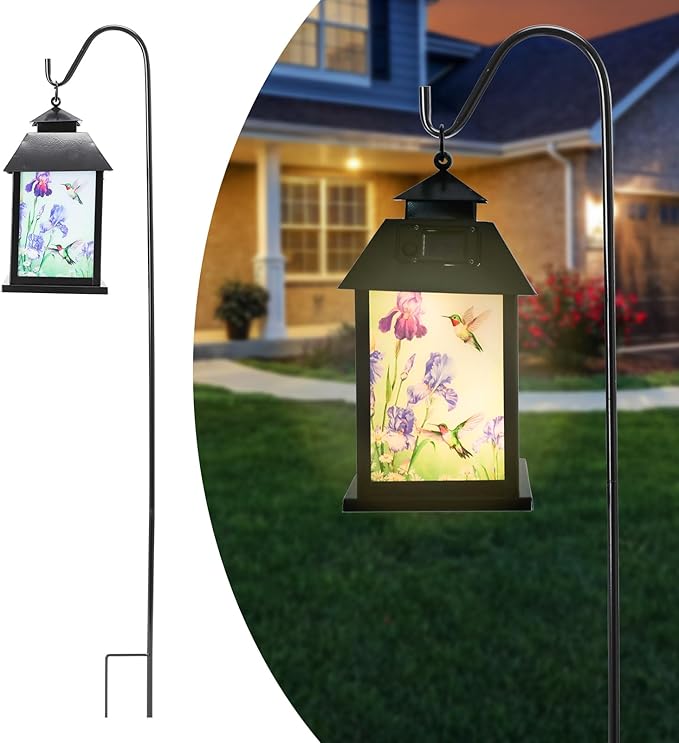 Afirst Solar Lantern Outdoor, Hanging Lights Decorative Hummingbird Outdoor Lighting Waterproof Umbrella Lights for Patio Garden, Table,Party Decor（Included Shepherd Hook）