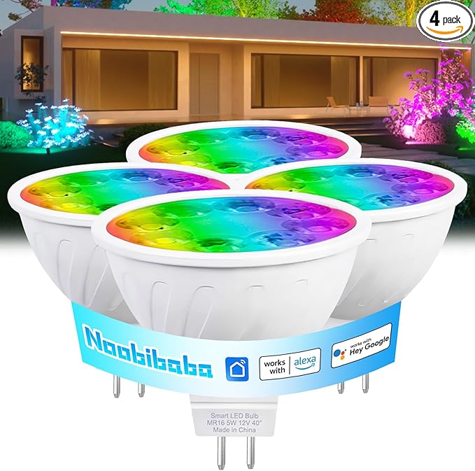 MR16 LED Bulb Color Changing MR16 Smart LED Bulb Wifi Color Changing Light Outdoor Compatible With Alexa Google Assistant, 16 Million Colors Rgbcw, 2.4Ghz Wifi & Bluetooth, Music Sync,4-Pack