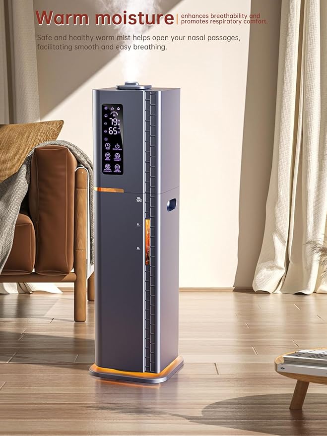 2.64Gal Humidifiers for Bedroom Large Room, Warm and Cool Mist up to 500ft², Ambient Light Top Fill Diffuser, 24H Timer, 3 Mist Modes, 35dB Quiet Humidifier for Home Office Plants