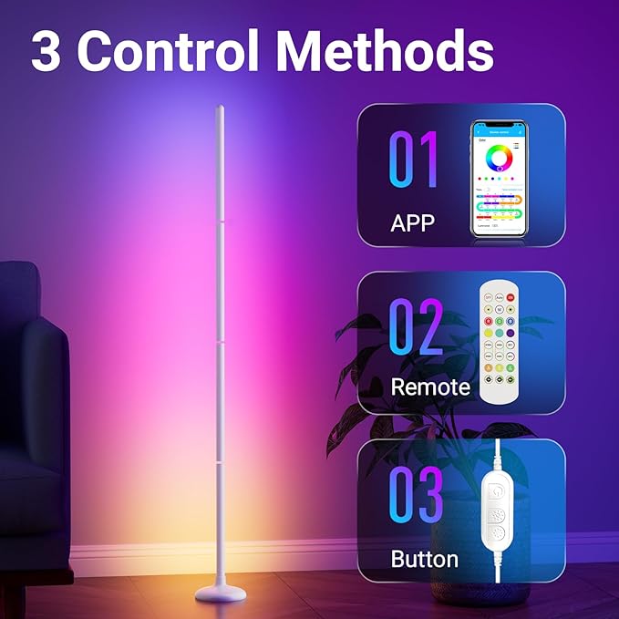 TJOY Smart Floor Lamps for Ambient Lighting, Crystal Joint Design, Modern LED Corner Light with Remote&APP Control, Music Sync, Color Changing Standing Lamp for Room(White, 2Pack)